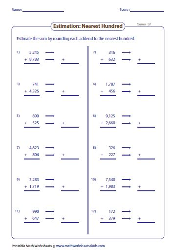 estimating sums and differences worksheets